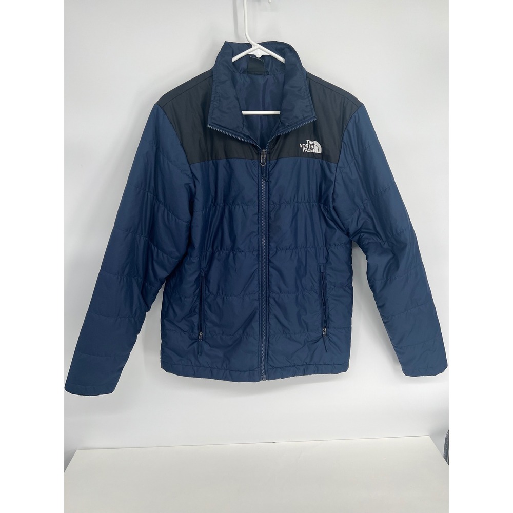 The North Face Mens Puffer Jacket Navy Blue Black Colorblock Insulated Small